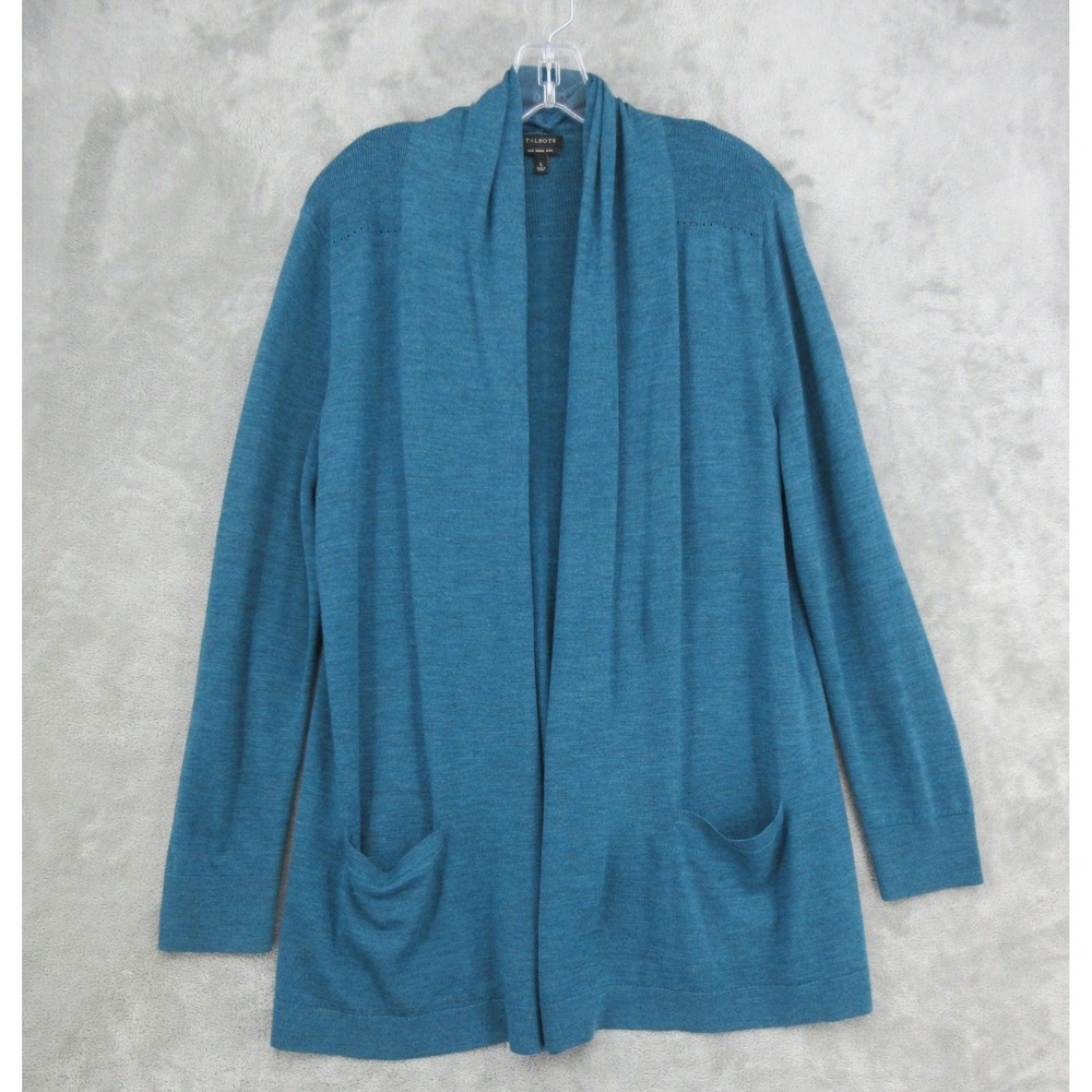 Talbots Sweater Womens Size L Merino Wool Open Front Cardigan Cozy Quiet Luxury